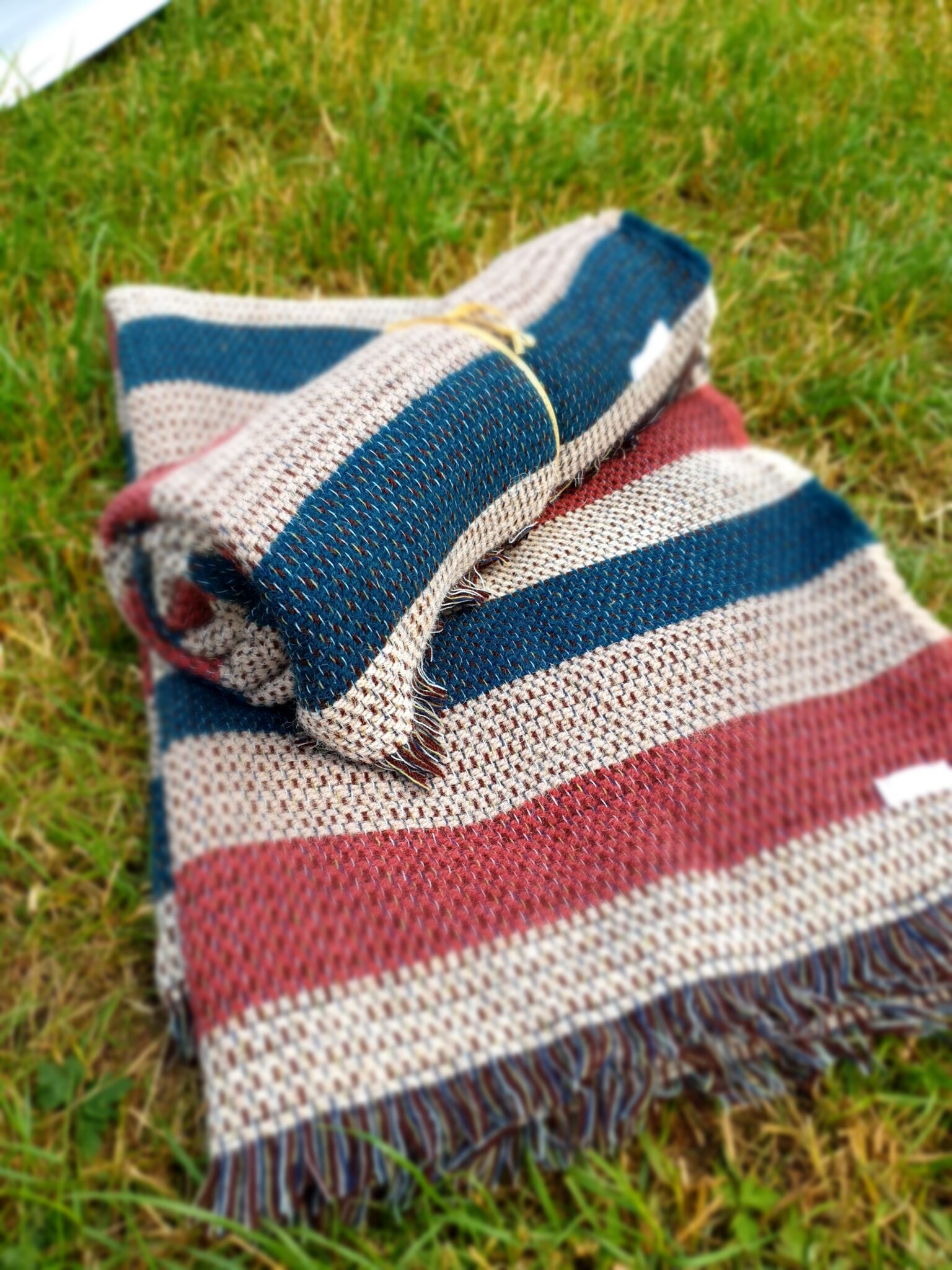 Eco-friendly Stripe Pink, Green and Beige Blanket - Valley Wool