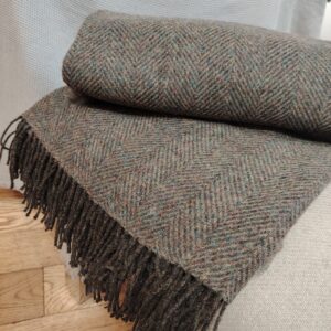 Country Green lambs wool herringbone blanket