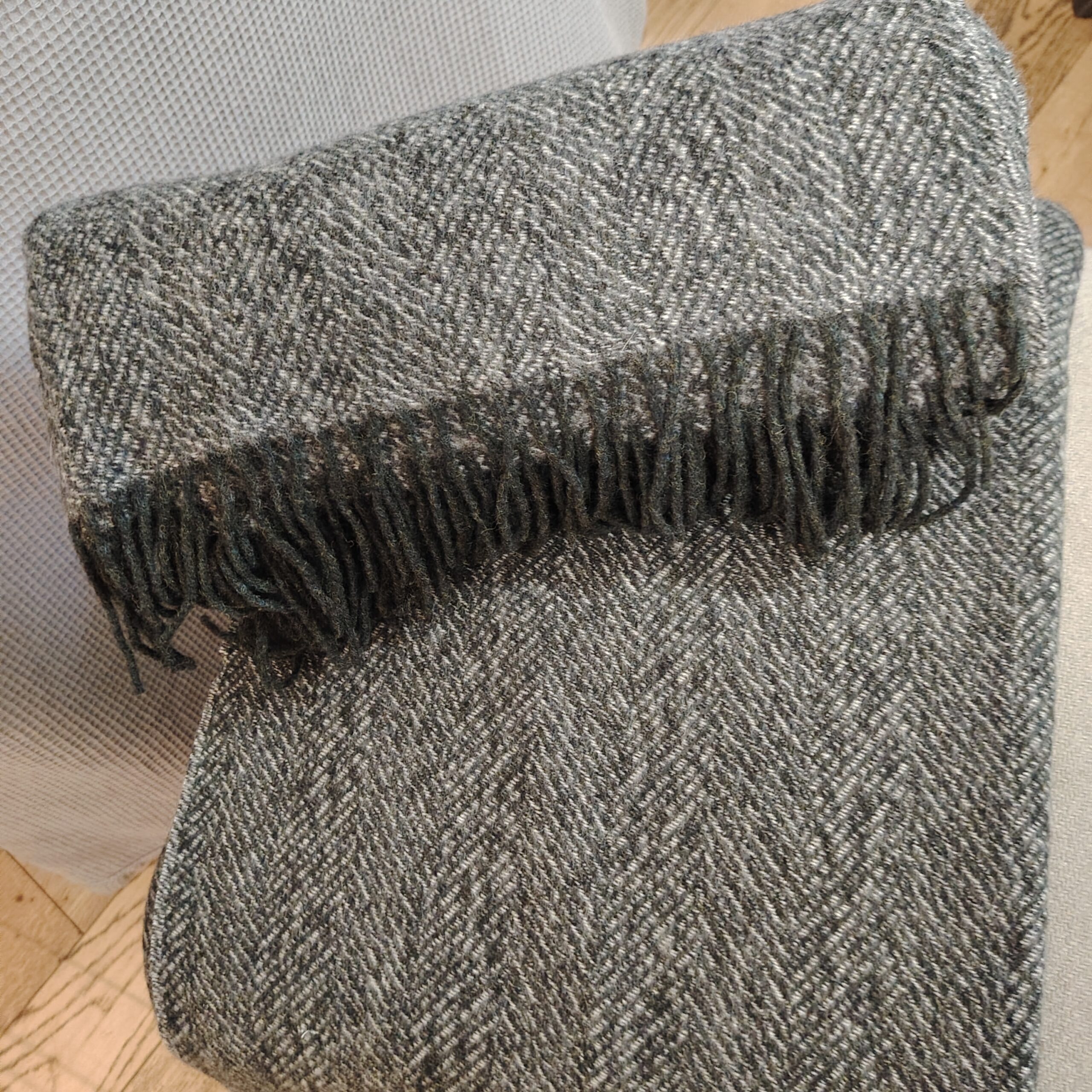 Grey Herringbone bone lambs wool blanket